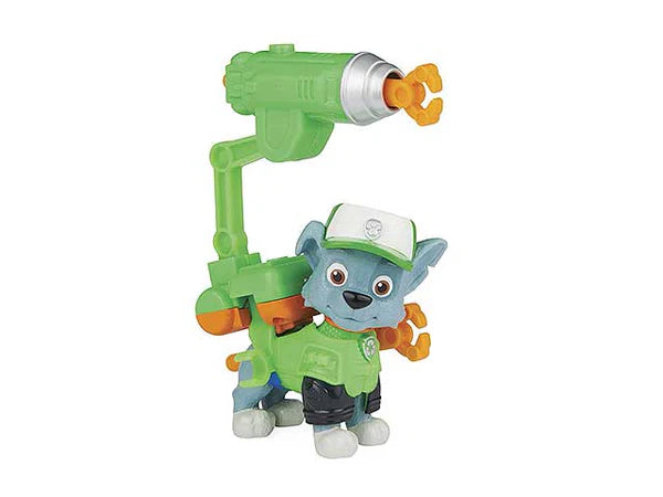 Rocky figure in green outfit with backpack launcher