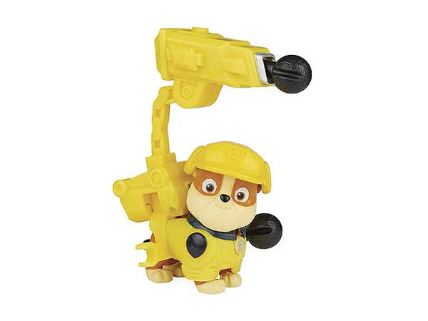 Rubble figure in yellow outfit with launcher and black projectiles