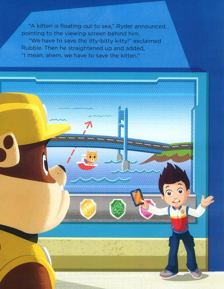PAW Patrol Treasury interior page showing Rubble and Ryder beside a screen
