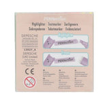 Back of the PENfection erasable mini highlighter set packaging with product information and warning symbols 