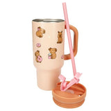 PENfection CAPYBARA cup with the lid and pink straw removed and placed beside it