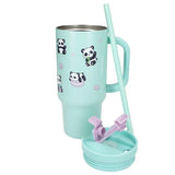 PENfection PANDA cup with the lid and straw removed and placed beside the cup
