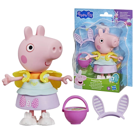Peppa Pig Springtime Dress-Up figure with product packaging, bunny ear headband and basket accessory