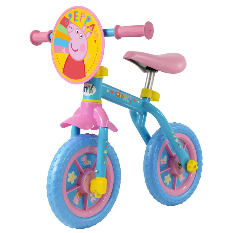 Peppa Pig 10 Inch Training Bike in balance bike mode with pedals and stabilisers removed