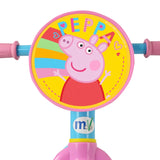 Peppa Pig 10 Inch Training Bike close up of the round Peppa Pig front handlebar plaque