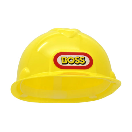 Yellow Boss construction helmet shown from the front with raised ridge detail