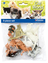 Peterkin Classics Cat World 9 piece set in clear bag packaging with the assorted cat figures visible inside