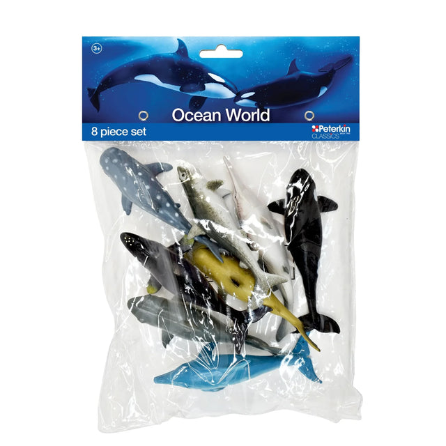Peterkin Classics Ocean World 8 piece set in clear bag packaging with assorted sea animal figures visible inside