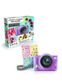 Purple Photo Creator Pop Colour camera shown with box, stickers, strap, and accessories on a white background