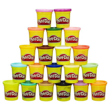 Closeup of stacked Play-Doh tubs in various colours – Ireland