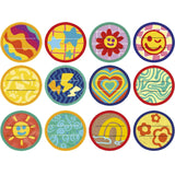 Sheet of twelve colourful round stickers for Play-Doh can lids