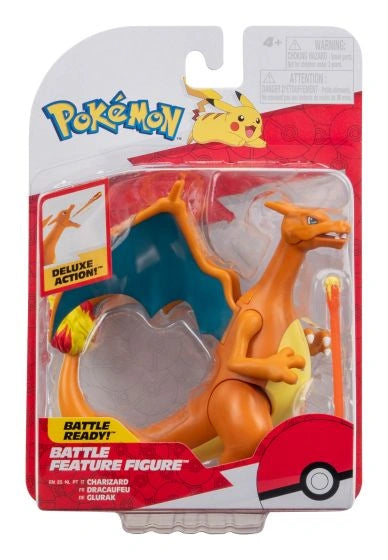 Pokemon Battle Feature Figure Charizard in retail packaging showing Charizard figure and fire missile accessory inside blister pack