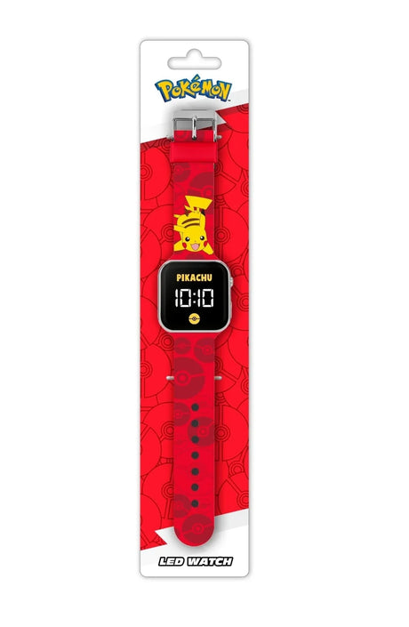 Pokémon Pikachu LED watch in official red retail packaging with printed strap and LED display in Ireland.