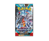 Pokémon TCG Scarlet & Violet Paradox Rift booster pack with lightning-themed Pokémon artwork and 10 additional game cards