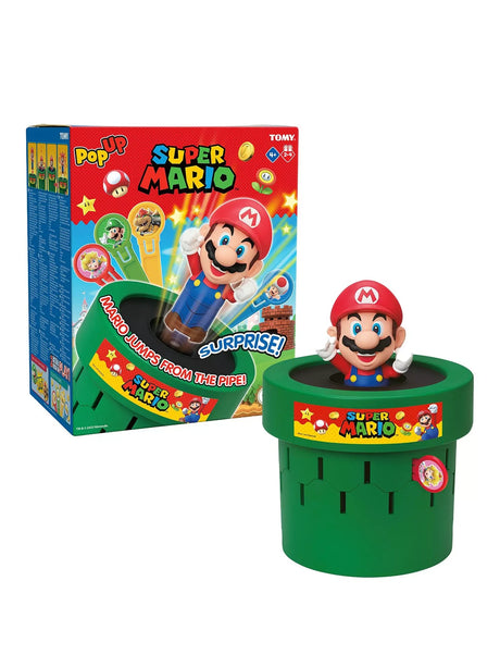 Pop Up Super Mario game box with green pipe and Mario figure