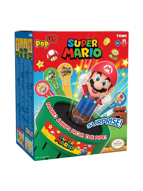 Pop Up Super Mario box front with Mario and character paddles