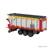 BRIXIES Plus Pöttinger Jumbo viewed from the rear side showing the ladder, red rear panel, triple axle running gear and Pöttinger branding