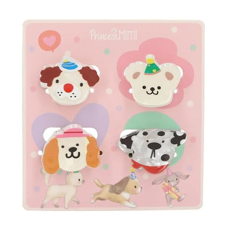 Four Princess Mimi face hair clips arranged on a pink display card.