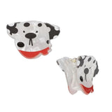 Princess Mimi hair clip with a black and white spotted face and red collar, shown from the front and side.