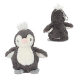 Dark grey Princess Mimi Plush Baby Penguin Pendant shown from the front and back with a white tummy, grey feet and silver coloured metal clasp. 