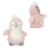 Light pink Princess Mimi Plush Baby Penguin Pendant shown from the front and side with a white tummy Mimi Plush Baby Penguin, grey beak and silver coloured metal clasp.