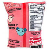 Back of Pudding Plushies Strawberry Axolotls packaging featuring product information and illustrated label details