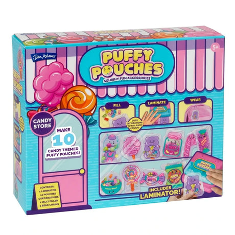 Puffy Pouches Themed Set Candy box from the left showing 10 candy themed pouch designs and the included laminator
