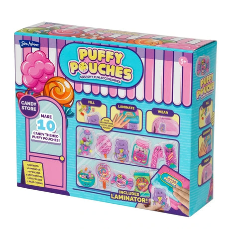 Puffy Pouches Themed Set Candy box from the right showing the Candy Store designs, laminator and 10 pouches