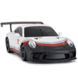 White Porsche 911 GT3 Cup remote control car shown from the front with red bonnet graphics and black spoiler