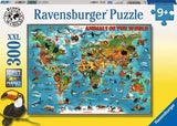Ravensburger Animals of the World 300 piece XXL jigsaw puzzle box with the illustrated wildlife map and 9+ age marking