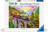 Ravensburger Autumn Viaduct 1500 Piece jigsaw puzzle retail box showing the steam train and stone viaduct artwork
