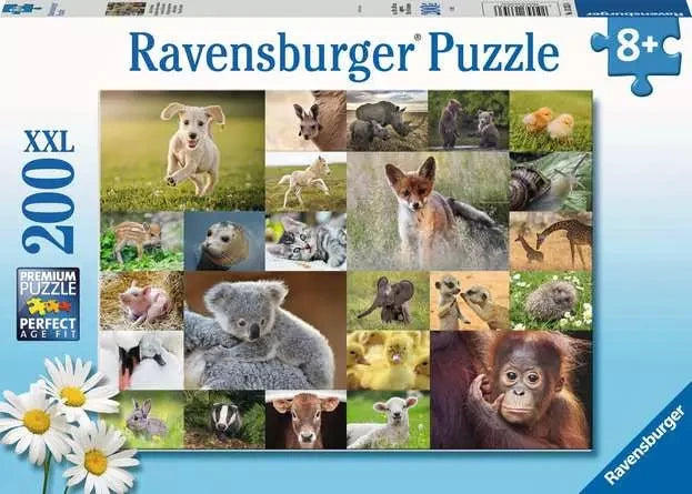 Ravensburger Baby Animals 200 Piece XXL Jigsaw Puzzle packaging front with baby animal collage