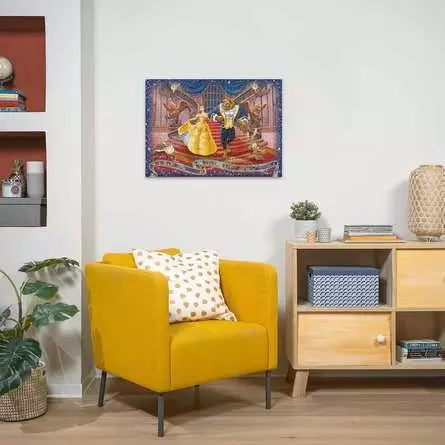 Ravensburger Beauty and the Beast Collector's Edition 1000 piece jigsaw puzzle displayed framed on a wall