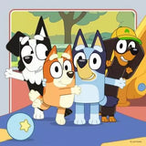 Ravensburger Bluey jigsaw with Bluey, Bingo and friends posing together indoors
