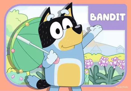 Ravensburger Bluey My First Puzzle featuring Bandit carrying a green play tent