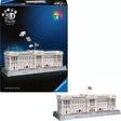 Ravensburger Buckingham Palace Light Up 3D Puzzle completed model displayed beside the retail box