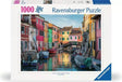Ravensburger Burano Italy 1000 piece jigsaw puzzle box featuring colourful houses, boats and reflections along the canal