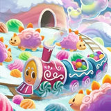 Candy Coastline puzzle showing a colourful train travelling through a landscape of sweets and candy clouds