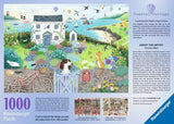 Back of the Ravensburger Coastal Cottage puzzle box showing the coastal cottage artwork, product information and artist details