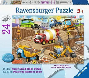 Ravensburger Construction Fun giant floor puzzle front packaging showing the 24 piece construction scene and 3+ age marking