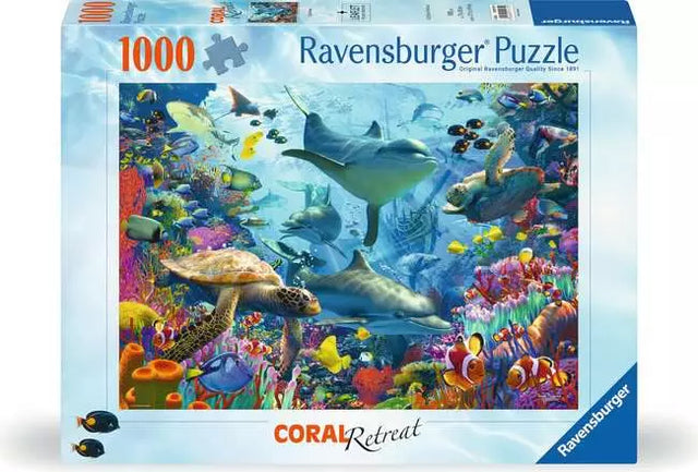 Front of the Ravensburger Coral Reef Retreat 1000 piece jigsaw puzzle box