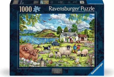 Ravensburger Country Farm 1000 Piece Jigsaw Puzzle retail box showing the countryside farm artwork