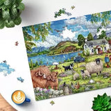 Ravensburger Country Farm 1000 Piece jigsaw puzzle partly assembled on a table with loose pieces around it