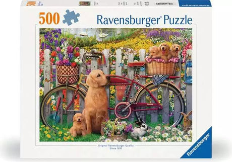 Ravensburger Cute Dogs in the Garden 500 piece jigsaw puzzle box front