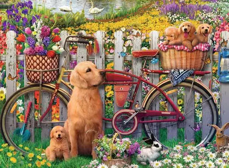 Ravensburger Cute Dogs in the Garden 500 piece jigsaw puzzle artwork close up