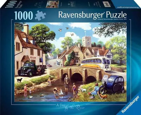 Front of the Ravensburger Day by the River 1000 piece jigsaw puzzle box