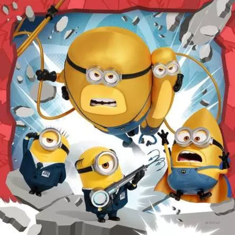 Ravensburger Despicable Me 4 puzzle with Mega Minions breaking through a wall