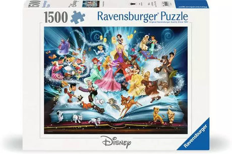 Ravensburger Disney Storybook 1500 piece jigsaw puzzle box front showing an open storybook scene with classic Disney characters