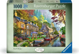 Ravensburger Down the Lane No.6 Canal side Lane 1000 piece jigsaw puzzle box front showing canal cottages and narrowboats