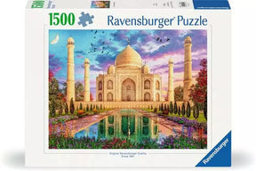 Front of the Ravensburger Enchanting Taj Mahal 1500 piece jigsaw puzzle box